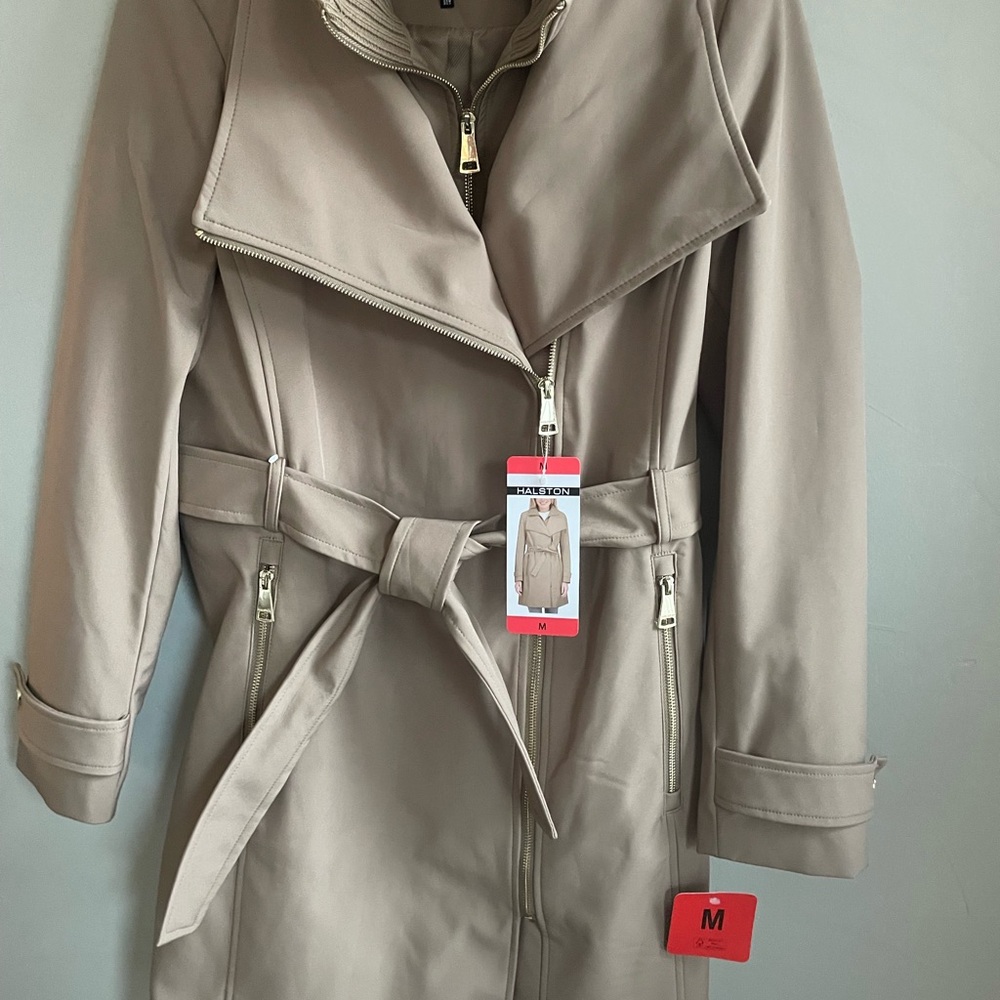 NWT Halston Beige Trench Coat, Size M